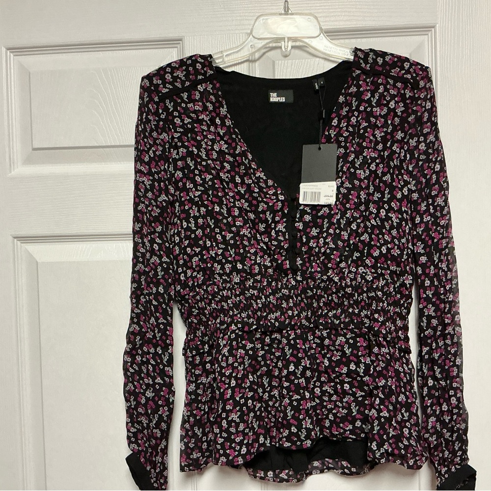 H&M Black and Pink Floral Blouse